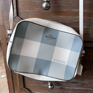 Coach Checkered Crossbody Bag in Cream and blue